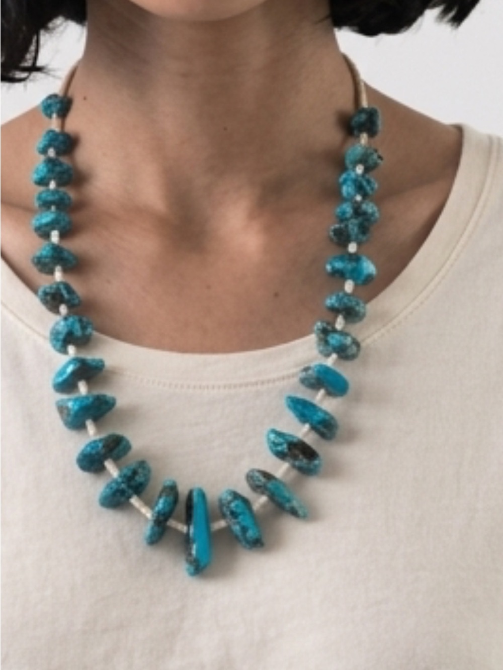 Turquoise Large Chip Bead Necklace - Blue, Heavy